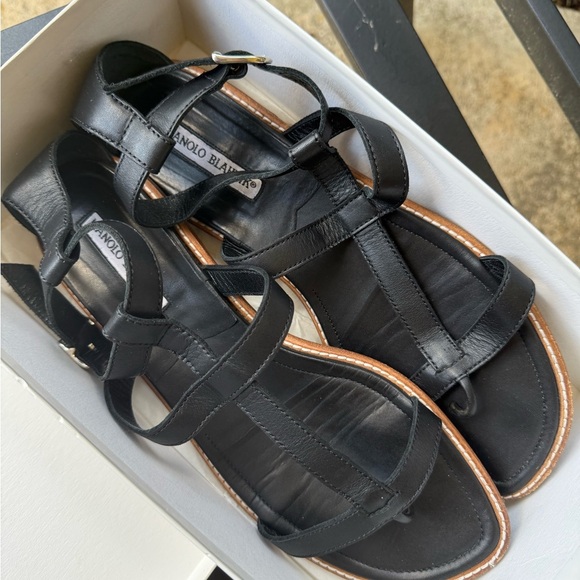 Manolo Blahnik Black Leather Gladiator Sandals Flat With Box Size 41 - Picture 13 of 13